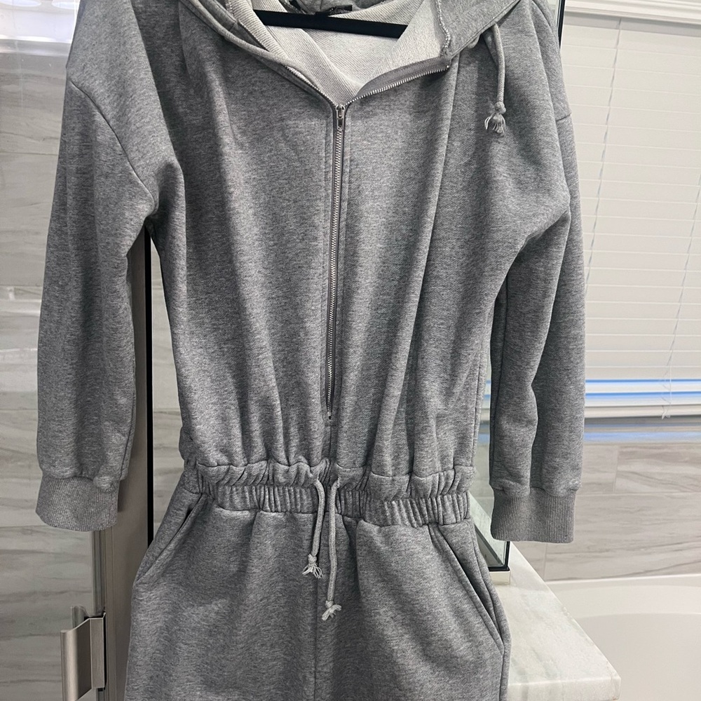 Gray Zip-Up Hoodie Jumpsuit